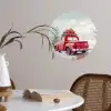 Auto - Rood - Cadeaus - Winter - Sneeuw - Kerst Wandcirkel behangsticker klein -sfeer3