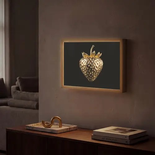Aardbei - Goud - Zwart - Chrome Light Box met batterij (Wandlamp) middel -sfeer1