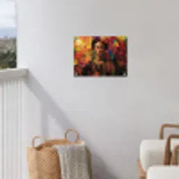 Vrouw - Bloemen - Papegaai - Schilderachtig tuinposter los doek klein -sfeer8