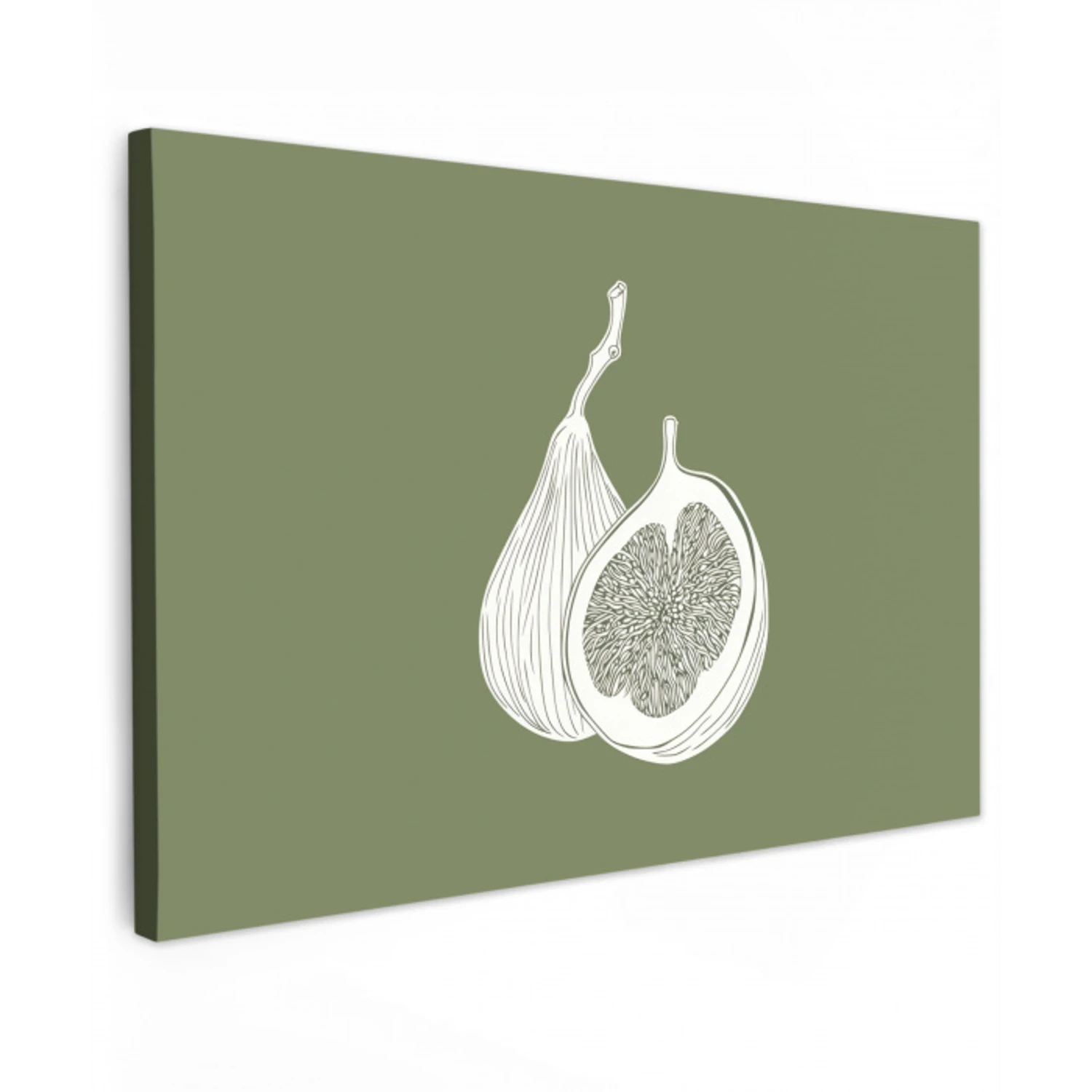 Vijgen - Minimalistisch - Getekend - Mosgroen Tuinposter op houten frame 2 cm dik klein -3d