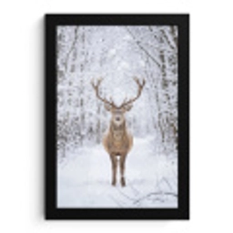 Hert - Winter - Bos - Natuur - Wit fotolijst zwart zonder passe partout klein -3d
