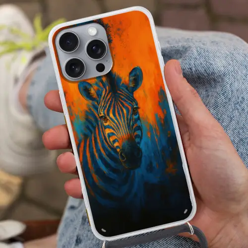 Zebra - Abstract - Blauw Hoesje iPhone 16 Pro Max met koord klein -sfeer3