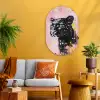 Zwart - Panter - Roze - Abstract Wandcirkel Ovaal Glas middel -sfeer4