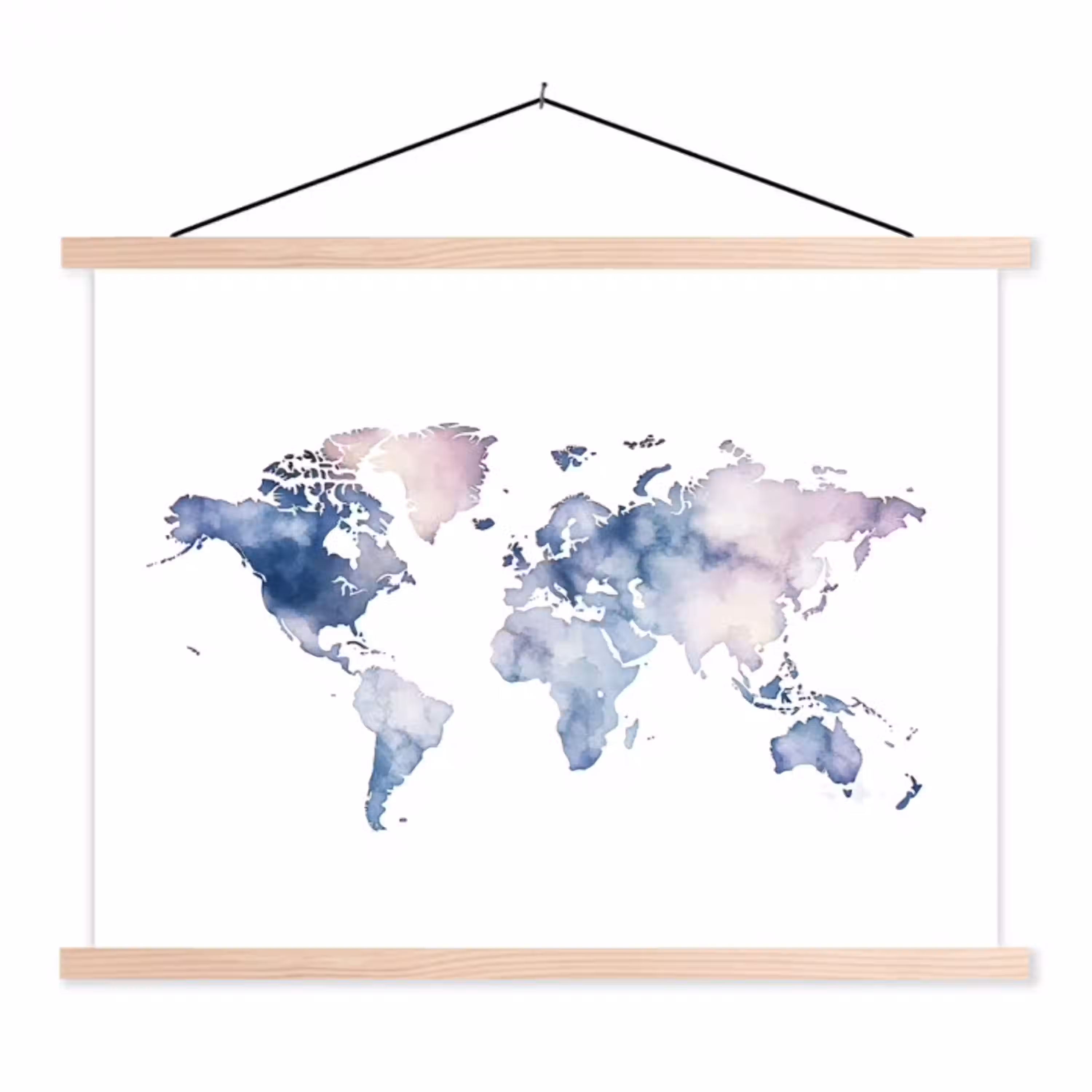 Wereldkaart - Aquarel - Pastel textielposter latten blank klein -3d