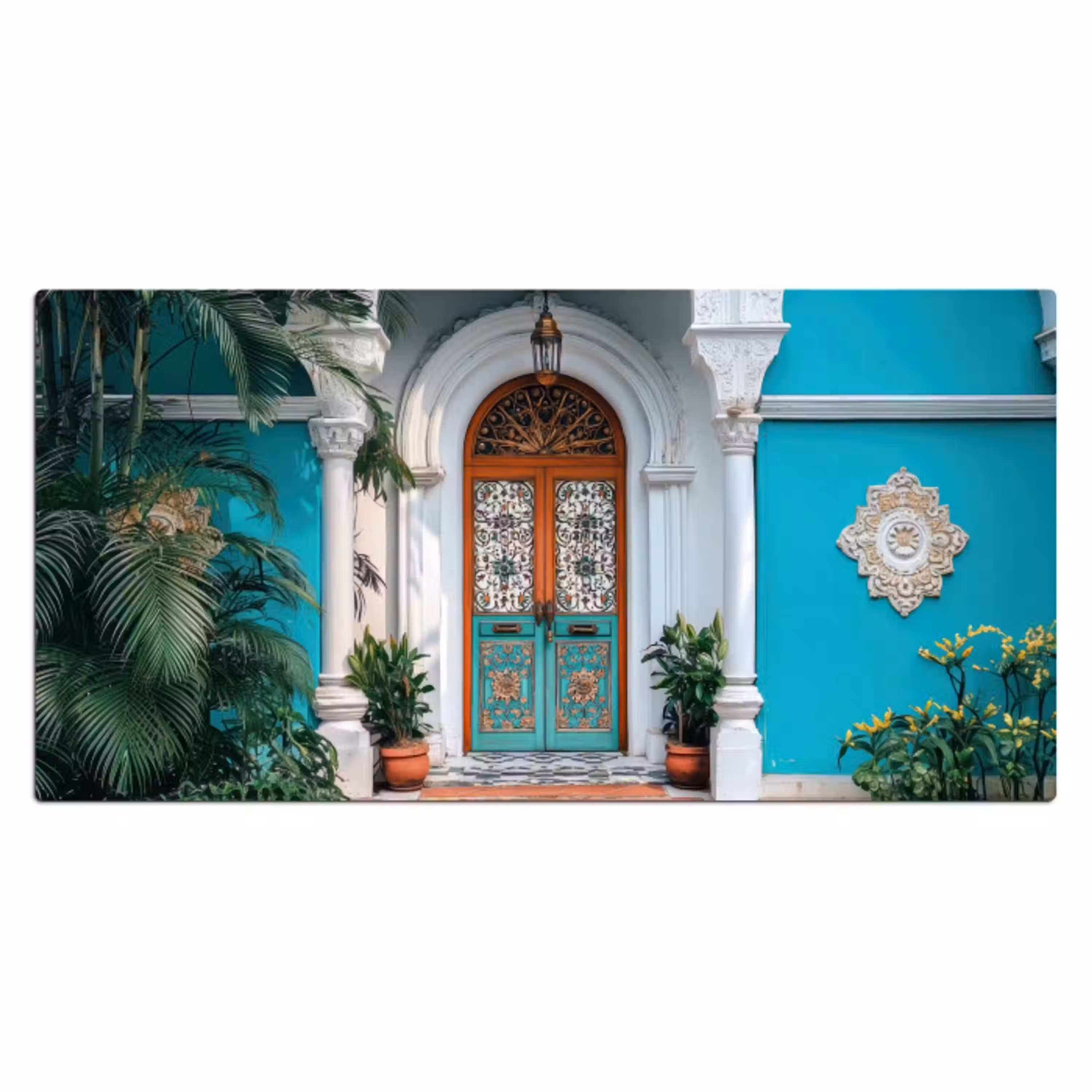 Zuilen - Sierlijke - Deur - Blauw Muismat XXL klein -3d_leeg