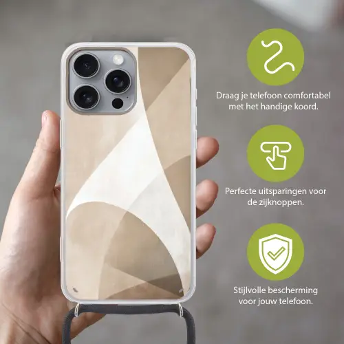 Vloeiende vlakken - Harmonieus - Golvend Hoesje iPhone 16 Pro Max met koord klein -sfeer2_NL