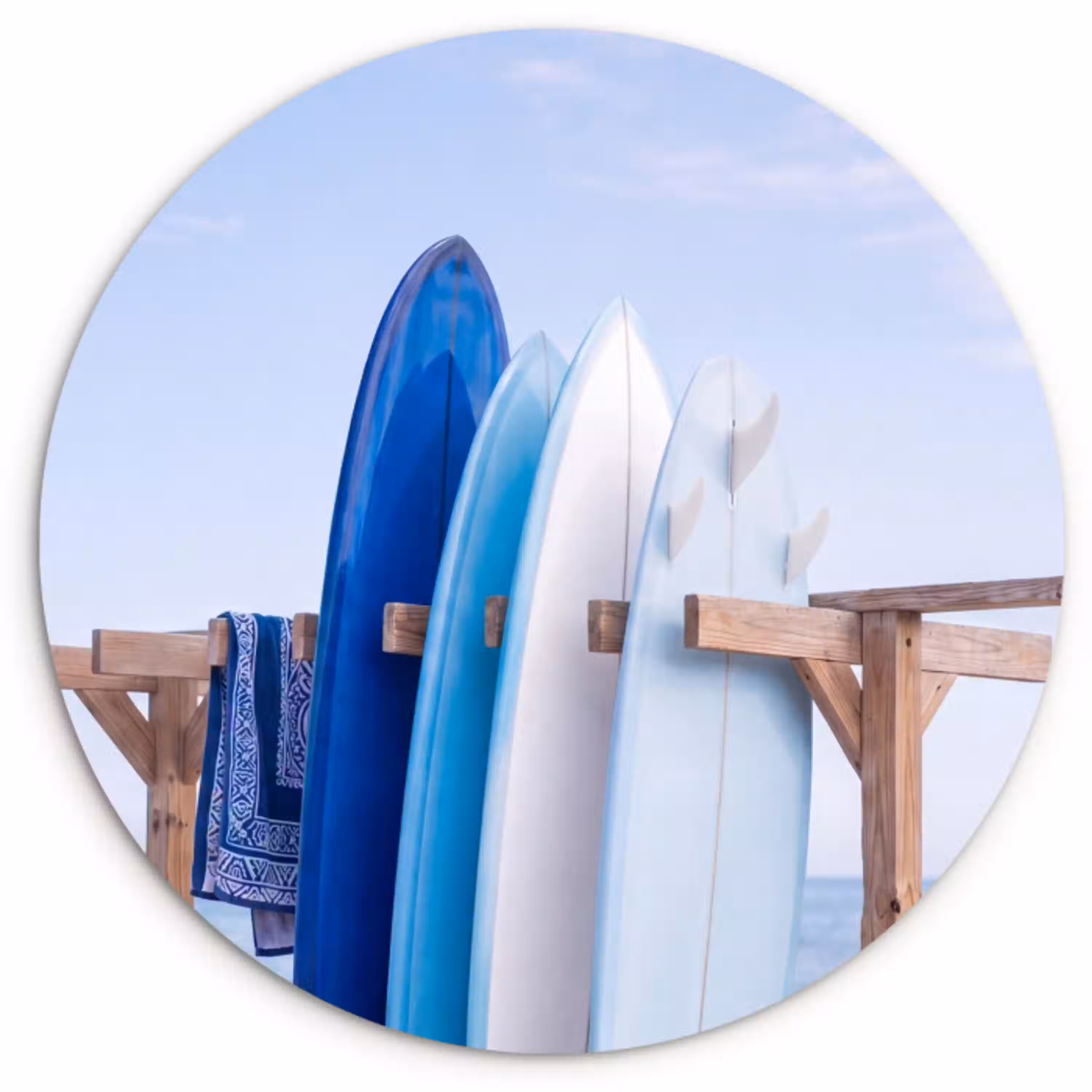 Surfplank - Strand - Zomer - Blauw - Water Wandcirkel kunststof plaat 5mm dik klein -3d