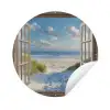 Doorkijk - Strand - Raam - Duinen - Zee Wandcirkel tuinposter met ringen klein -3d