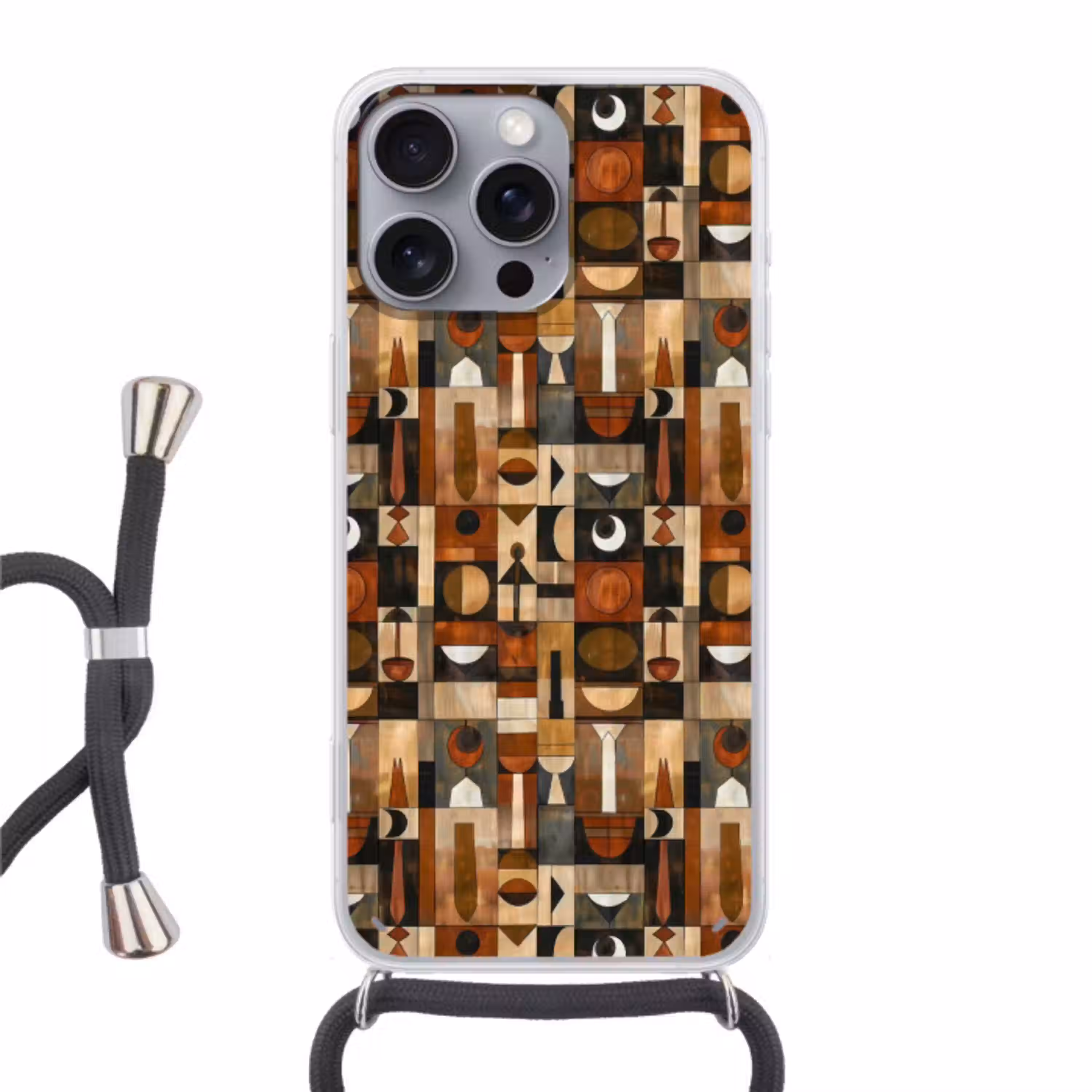 Terracotta - Geometrisch - Mid-Century - Patroon Hoesje iPhone 16 Pro Max met koord klein 804 -3d
