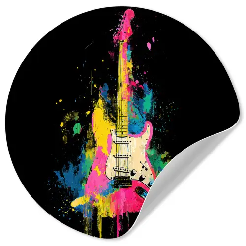 Gitaar - Kleurrijk - Verf Wandcirkel behangsticker klein -3d