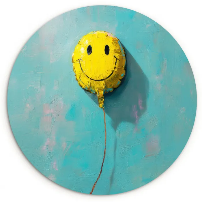 Ballon - Geel - Smiley Wandcirkel kunststof plaat 5mm dik klein -3d
