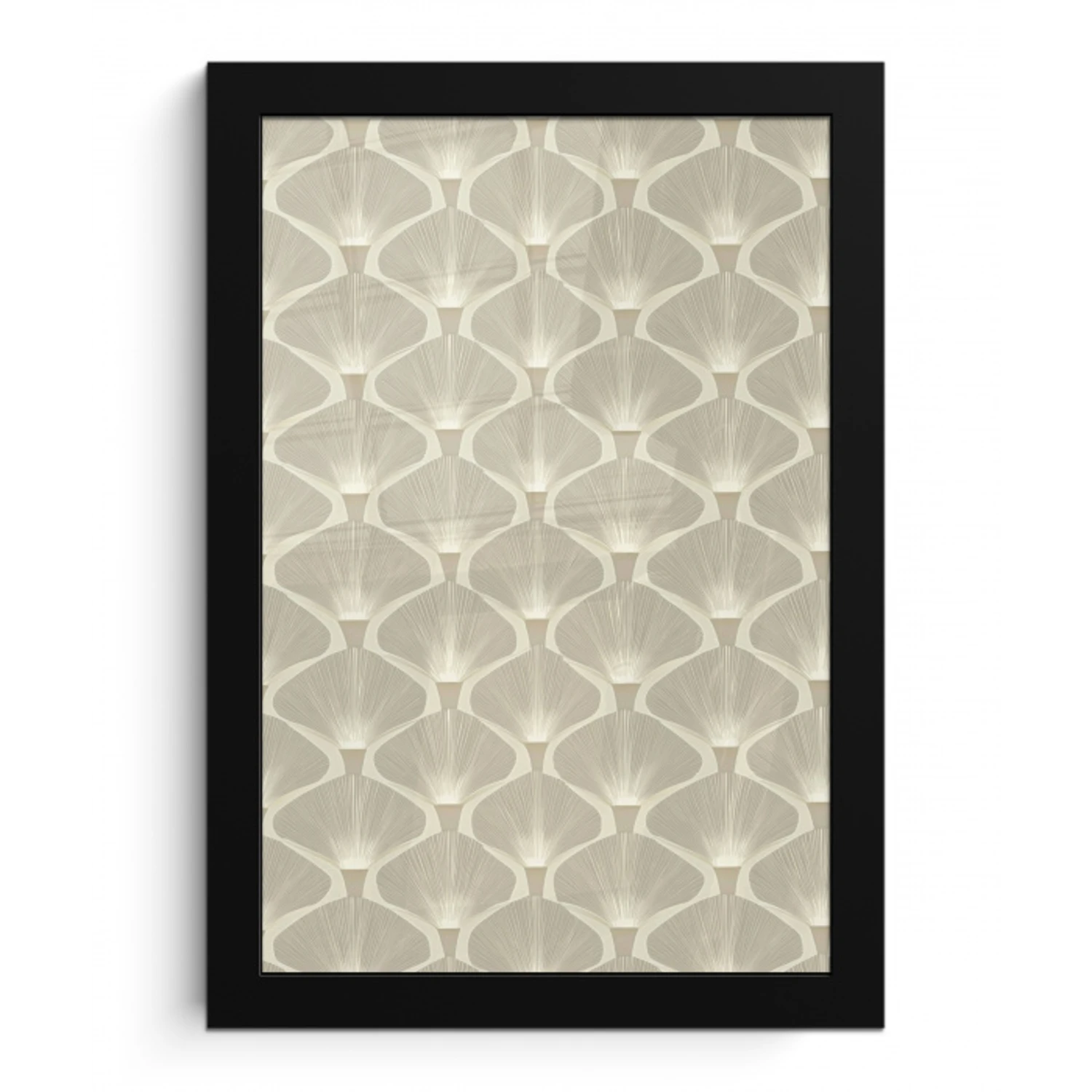 Paneel - Ginkgo - Zand fotolijst zwart zonder passe partout klein 224 -3d