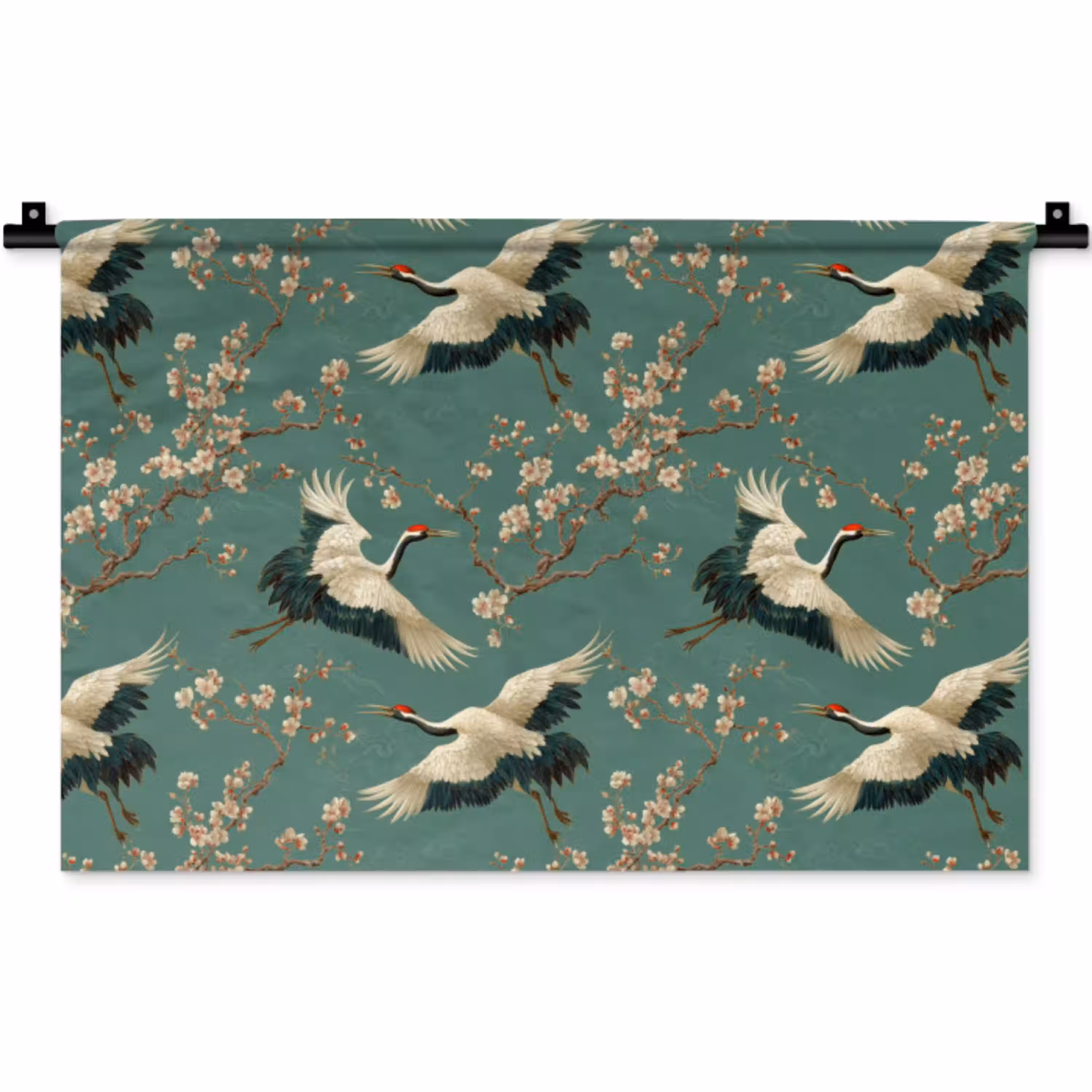 Kersenbloesem - Kraamvogels - Groen Wandkleed katoen klein 269 -zz3d