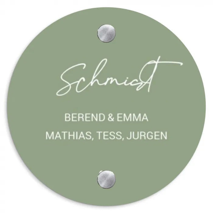 Effen olijfgroen - Sierlijk Naambord Rond klein -3d