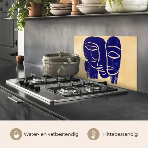 Okergeel - Blauw - Eenvoudige lijnen keuken achterwand spatscherm klein -usp_NL