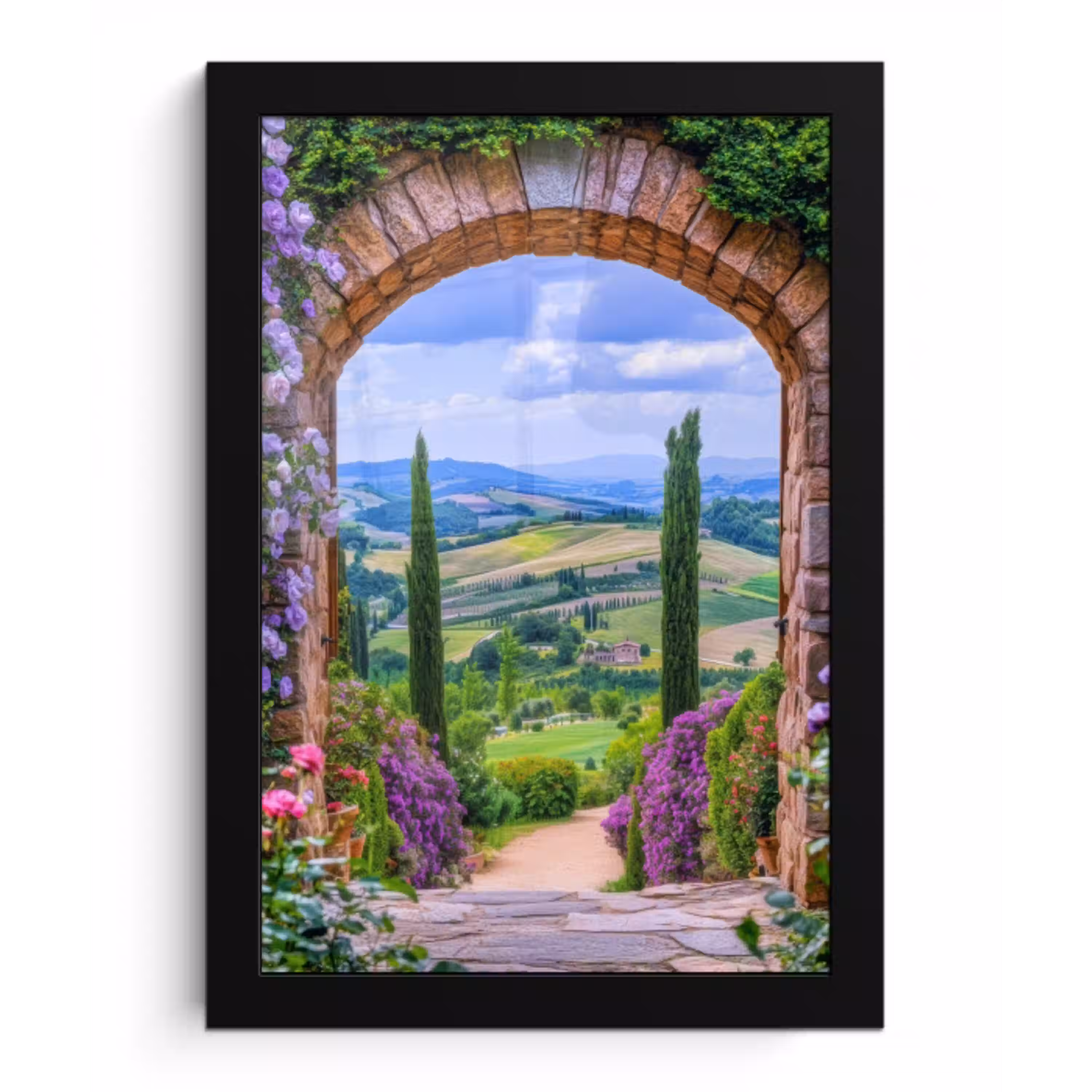 Doorkijk - Toscane - Landschap - Poort fotolijst zwart zonder passe partout klein -3d