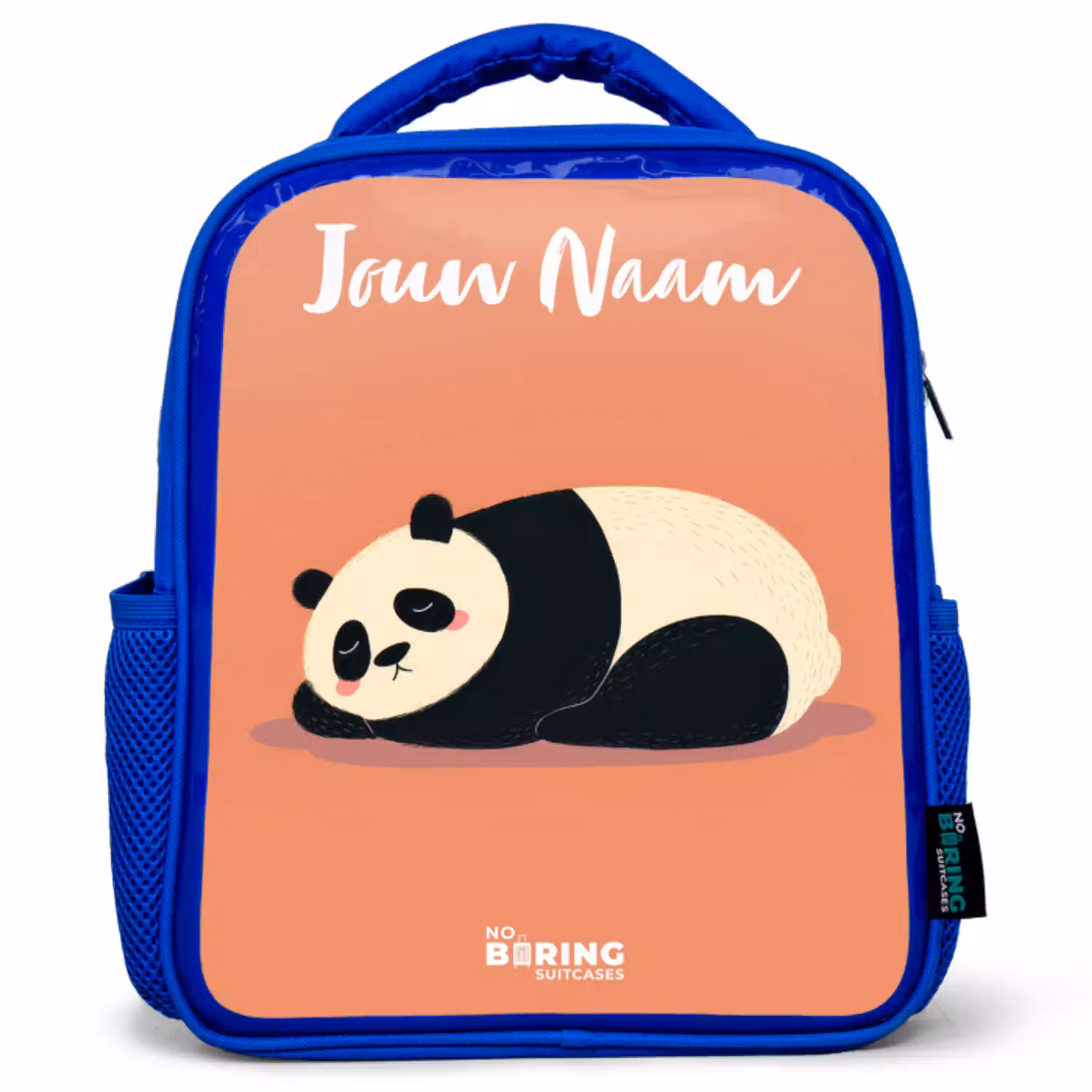 Panda - Slapen - Oranje Kinderrugzak - Blauw middel -3d