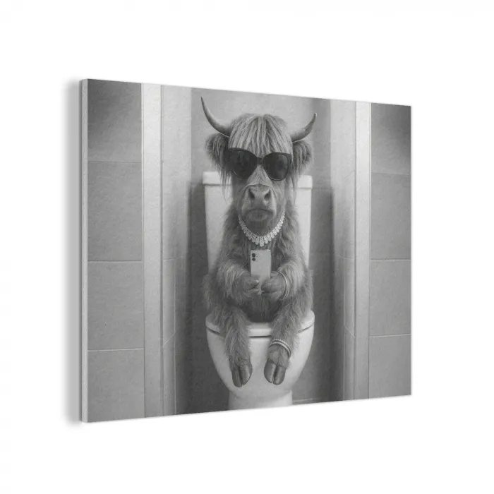 Stier - Telefoon - Toilet - Zwart - Wit PET vilt klein -3d