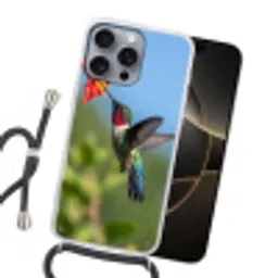Kolibrie - Bloem - Natuur - Groen Hoesje iPhone 16 Pro Max met koord klein -sfeer1