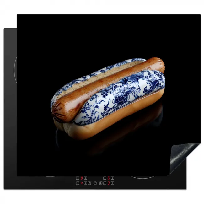 Hotdog - Porselein - Delfts blauw - Eten Inductie beschermer vinyl 3mm middel -3d