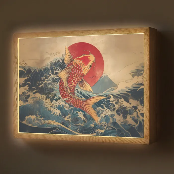 Koi - Zee - Golven - Zon Light Box met batterij (Wandlamp) middel -z3d_website