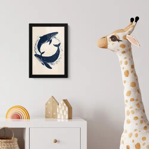 Walvissen - Spetters - Cirkel - Donkerblauw fotolijst zwart zonder passe partout klein -usfeer4_kinderkamer