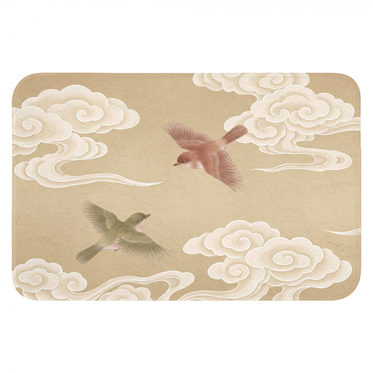 Vogels - Vliegen - Beige Badmat klein -3d