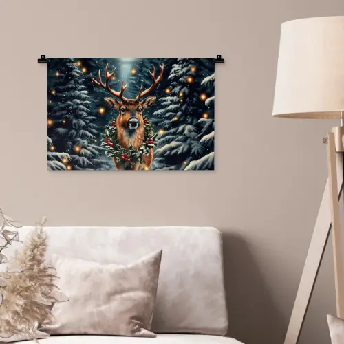 Kerst - Magie - Bos - Kleurrijk Wandkleed katoen klein -sfeer4