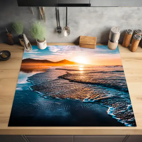 Zonsondergang - Zee - Berg - Horizon - Landschap - Blauw Inductie beschermer vinyl 3mm middel -sfeer5