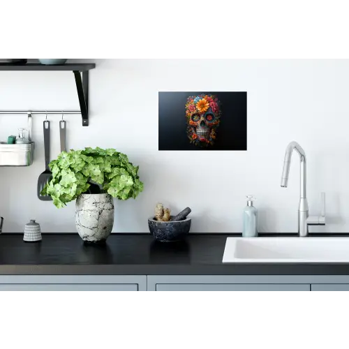 Bloemen - Kleurrijk - Schedel Muursticker klein -keuken