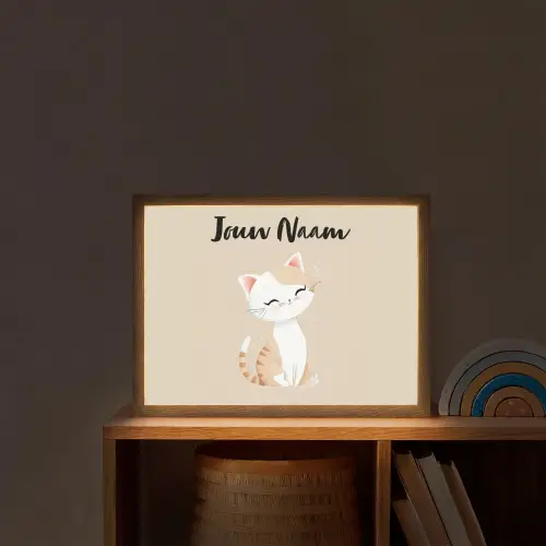 Kat - Kitten - Beige Light Box met batterij (Wandlamp kind) middel -sfeer1_kind