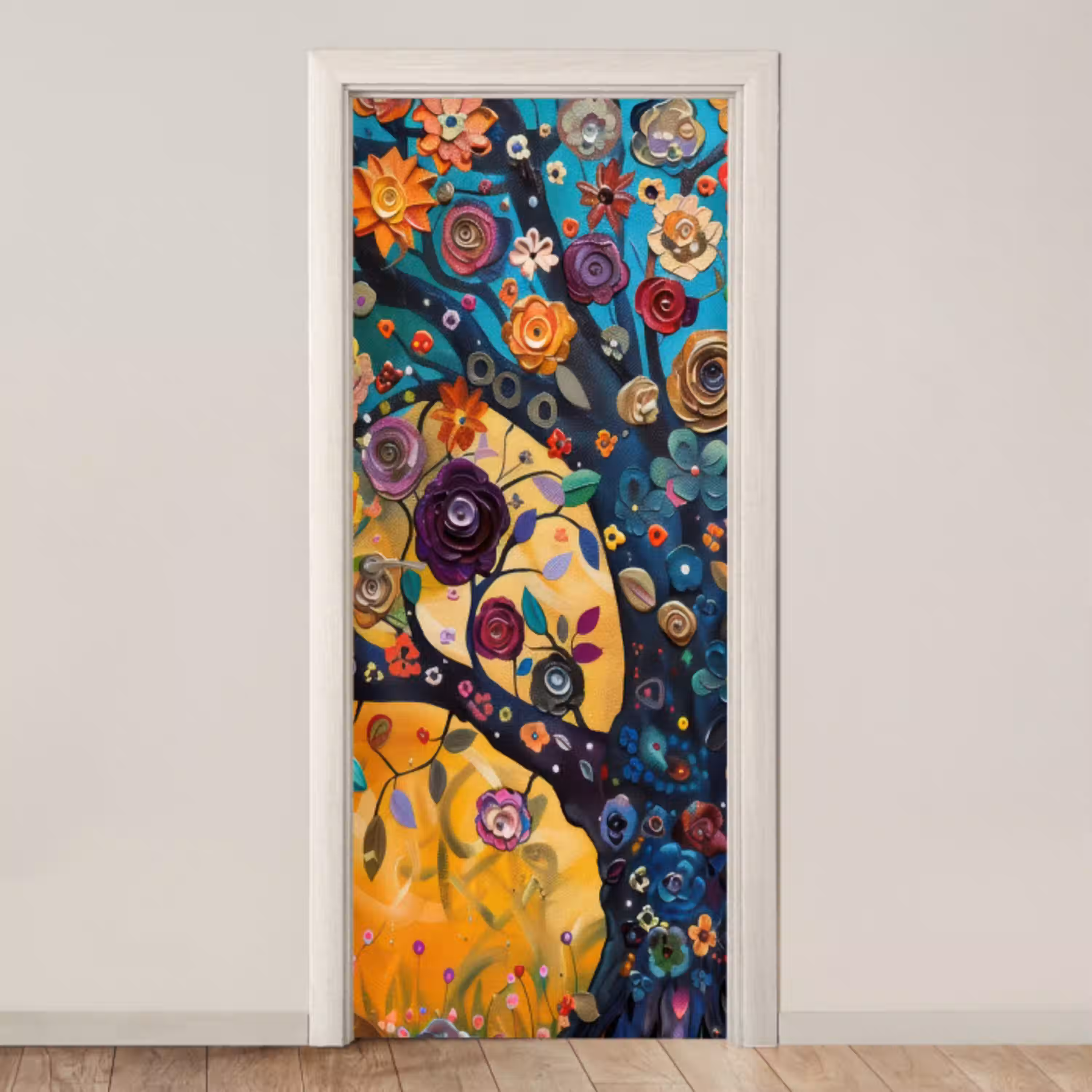 Boom - Levensboom - Kleurrijk - Bloemen - Modern deurposter klein -3d_beige