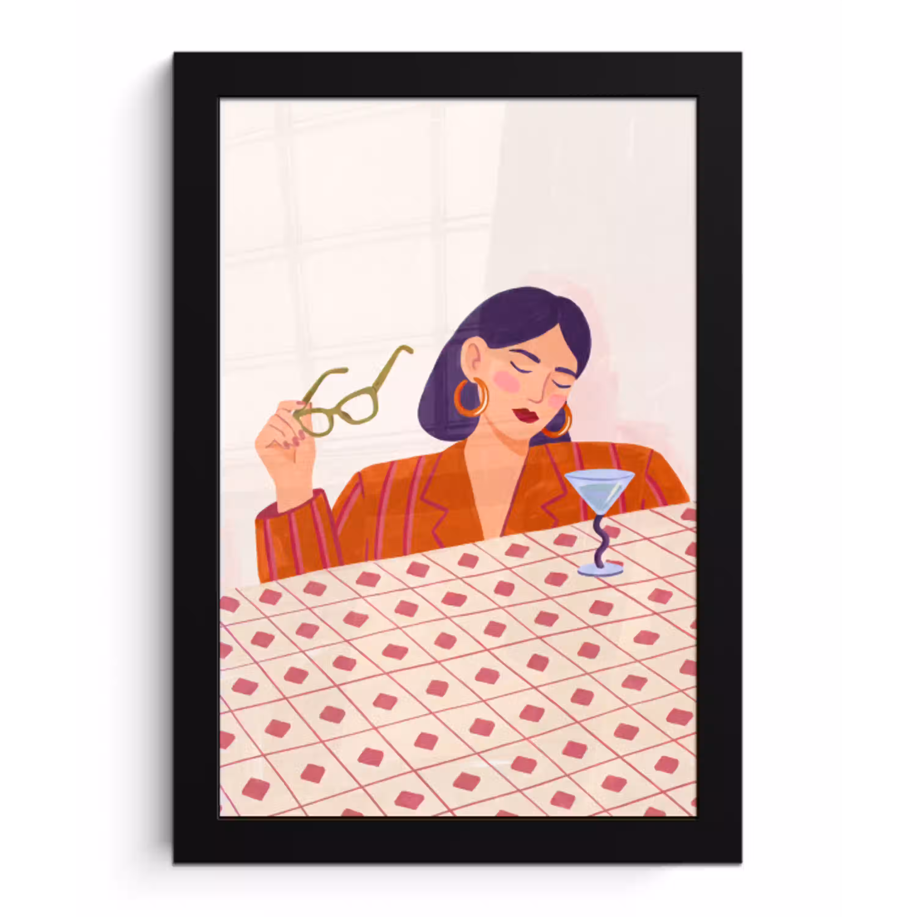Vrouw - Bril - Cocktail - Illustratie - Modern fotolijst zwart zonder passe partout klein -3d