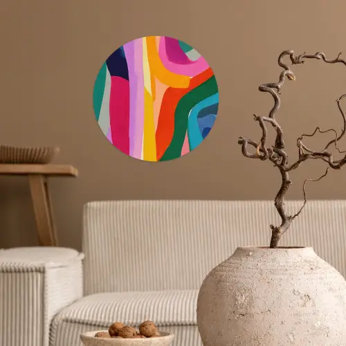 Abstract - Kleurrijk - Golven - Lijnen Wandcirkel behangsticker klein -sfeer1