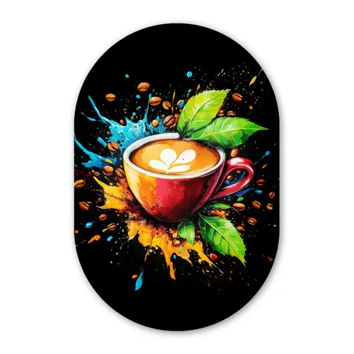 Koffie - Graffiti - Drinken - Abstract Wandcirkel Ovaal Glas middel -3d