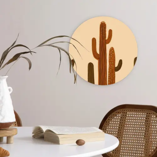 Cactus - Woestijn - Zand - Bruin Wandcirkel kunststof plaat 5mm dik klein -sfeer4