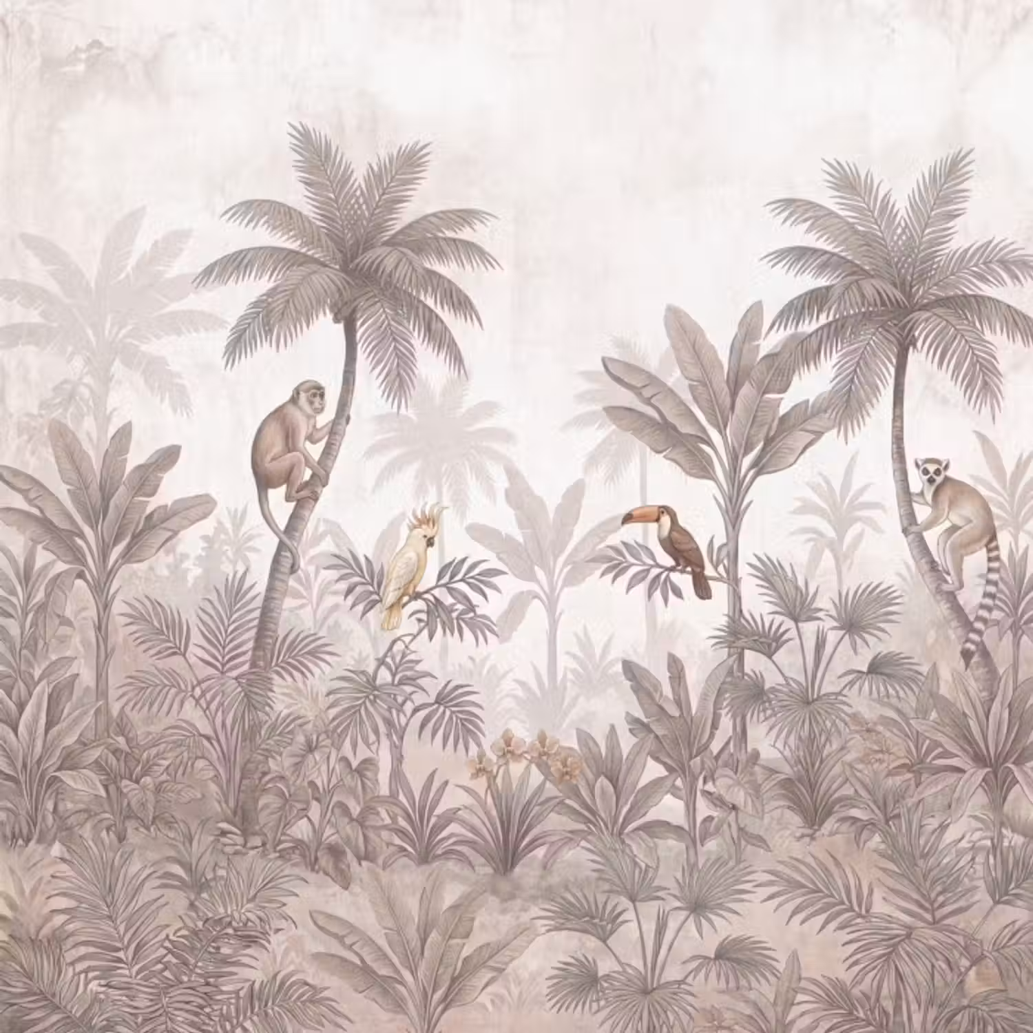 Behang - Jungle - Dieren - Palmbomen