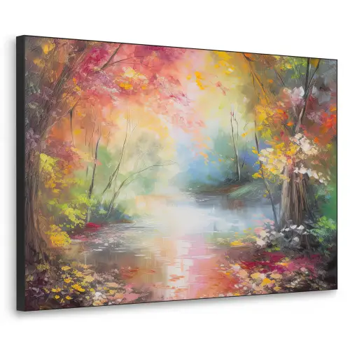 Landschap - Olieverf - Kleurrijk - Natuur Textielframe zwart klein -3d