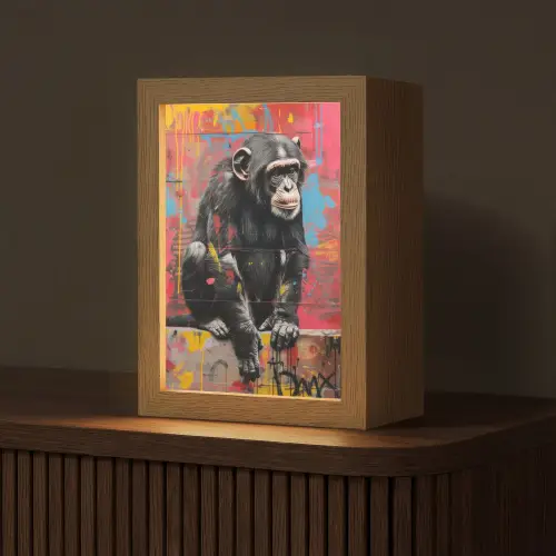 Graffiti - Chimpansee - Aap - Dieren - Street art Light Box met kabel (Tafellamp) klein -z3d_website