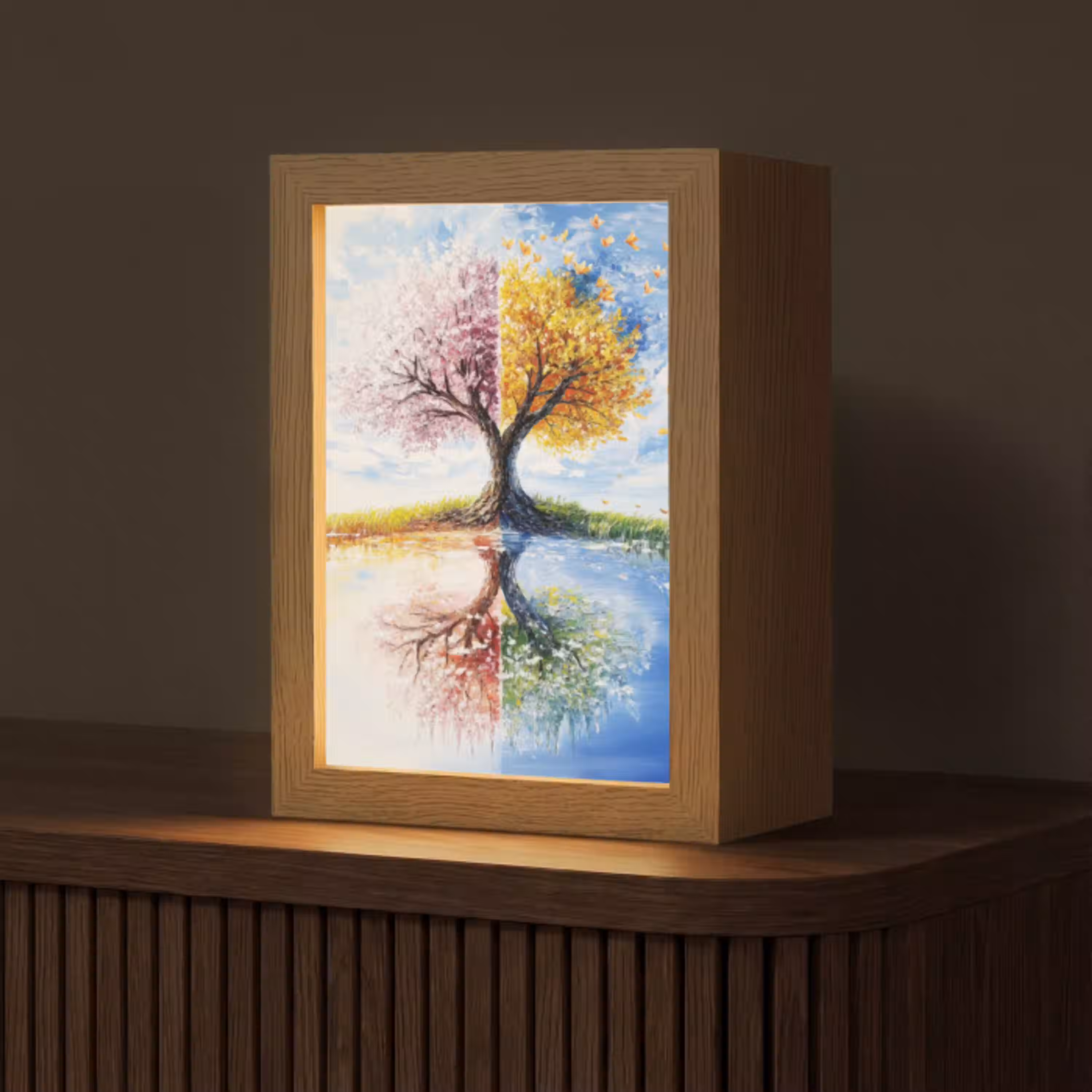 Boom - Kunst - Seizoenen - Lente - Herfst Light Box met kabel (Tafellamp) klein -z3d_website