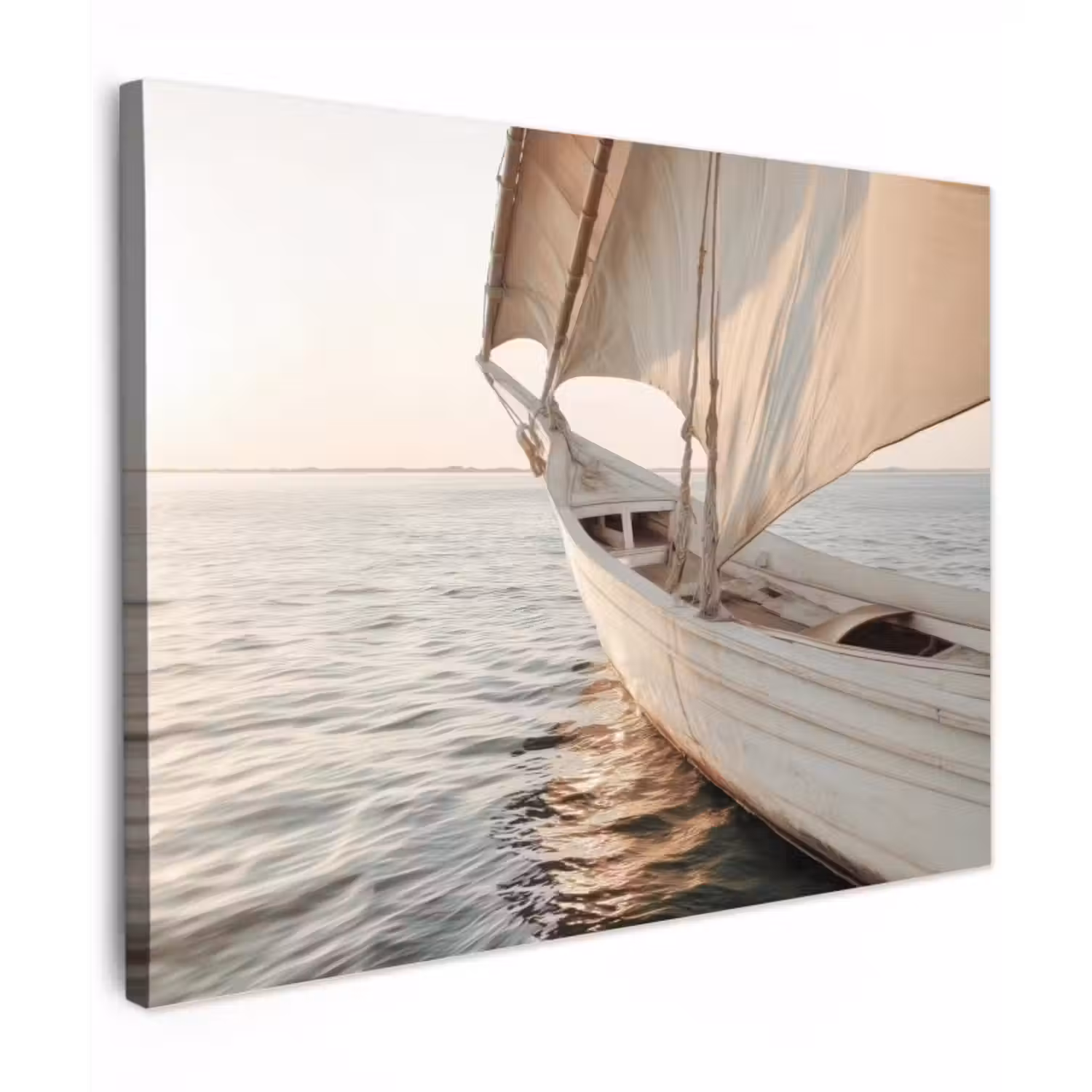 Canvas schilderij - Zeilboot - Zee - Beige - Zon