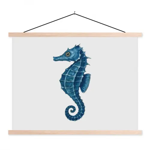 Zeepaardje - Staart - Blauw textielposter latten blank klein -3d