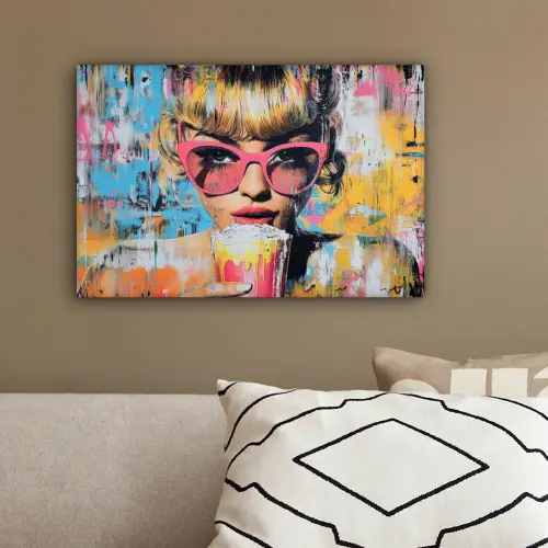 Zonnebril - Vrouw - Kleurrijk - Verfspetters canvas 2cm klein -sfeer3
