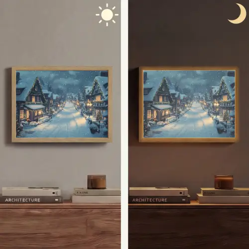 Kerstdorp - Kerst - Sneeuw - Winter Light Box met batterij (Wandlamp) middel -sfeer3
