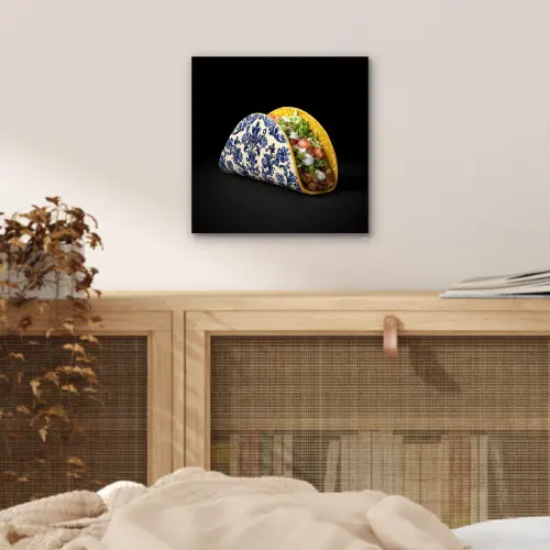 Taco - Vlees - Salade - Delftsblauw - Motief aluminium wit klein -sfeer3