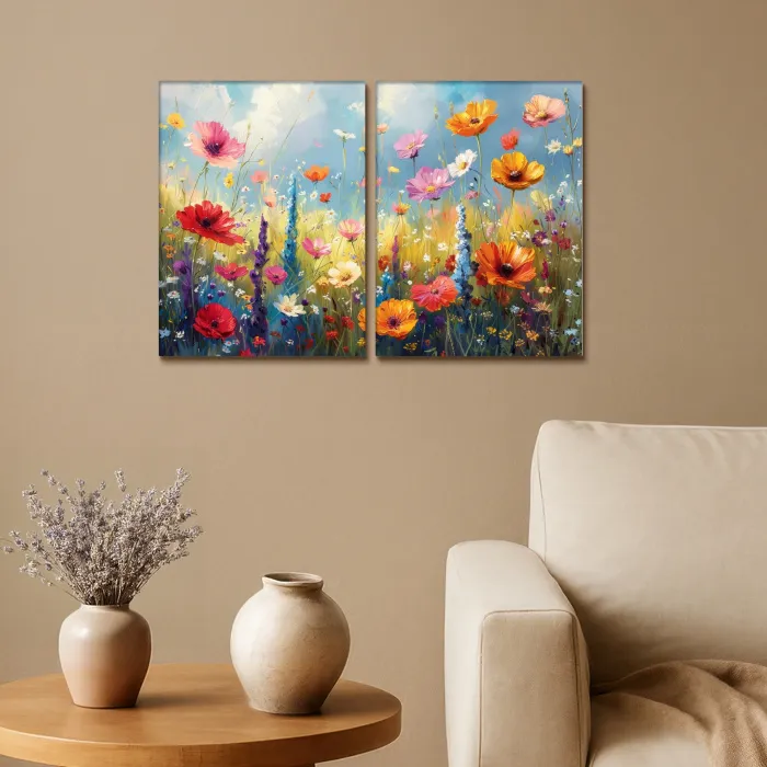 Bloemen - Lente - Kleurrijk - Zomers Canvas - Meerluiken 2 luik klein -sfeer1