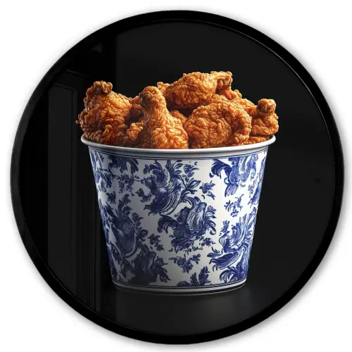 Kip - Bucket - Delfts blauw - Lekker Fotolijst rond zonder passe partout klein -3d