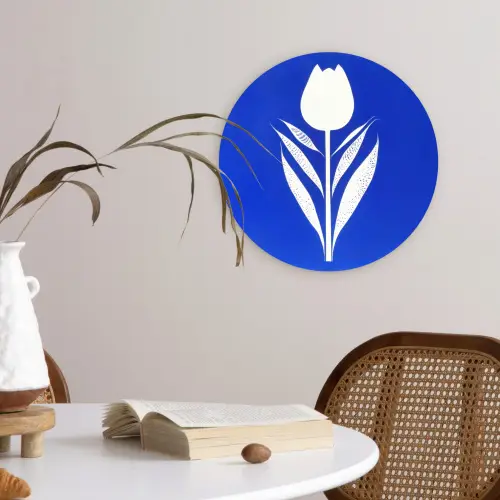 Tulp - Minimalistisch - Bladeren - Wit Wandcirkel plexiglas klein -sfeer4