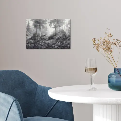 Bos - Hert - Zwart - Wit poster papier klein -sfeer3