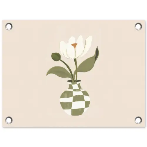Vaas - Geruit - Bloem - Groen tuinposter los doek klein -3d